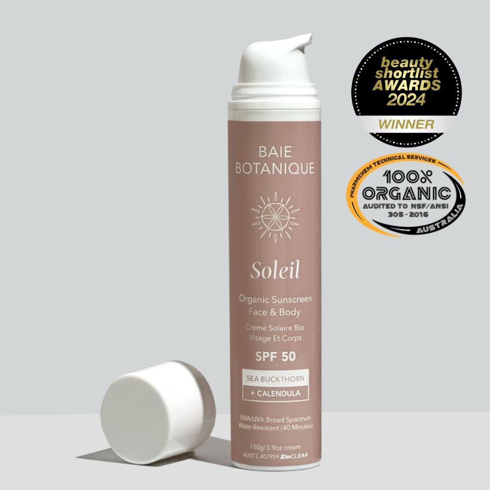 Baie Botanique Soleil - Organic Mineral Non Toxic Sunscreen For Face And Body Spf 50 - Sea Buckthorn & Calendula - Natural - Veg