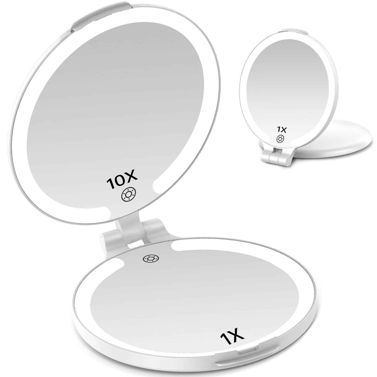 FUNTOUCH 7'' Travel Magnifying Mirror with Lights, Rechargeable Portable 1X/10X Makeup Mirror for Travel Essential, for Women