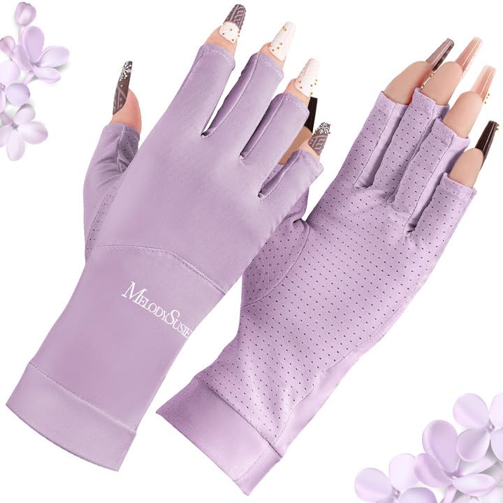 MelodySusie UV Gloves for Gel manicures, Premium UPF99+ Fingerless Sun Glove, Breathable Ice Silk Cooling Effect, UV Protection 