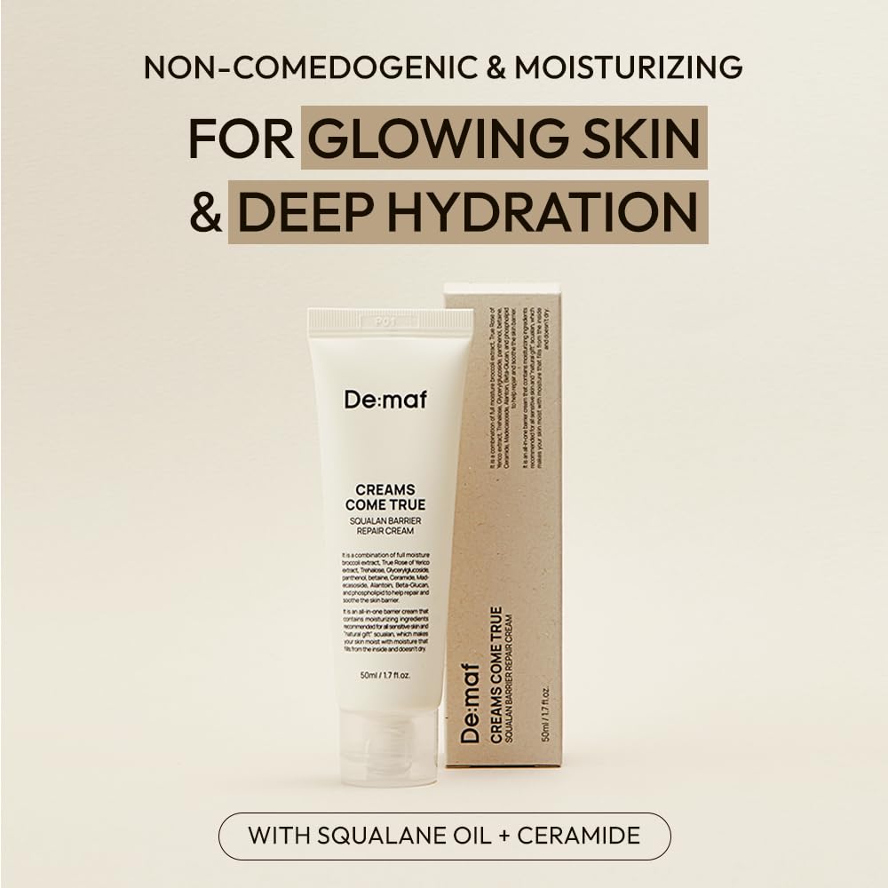 Creams Come True Squalane Barrier Repair Cream | Korean Face Moisturizer With Squalane Oil, Ceramides & Panthenol | K Beauty Ski