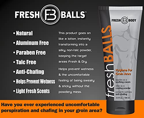 Fresh Body Fb - Fresh Balls Lotion, 34 Fl Oz (3 Pack)  Anti-Chafing Mens Soothing Cream To Powder Balls Deodorant And Hygiene Fo