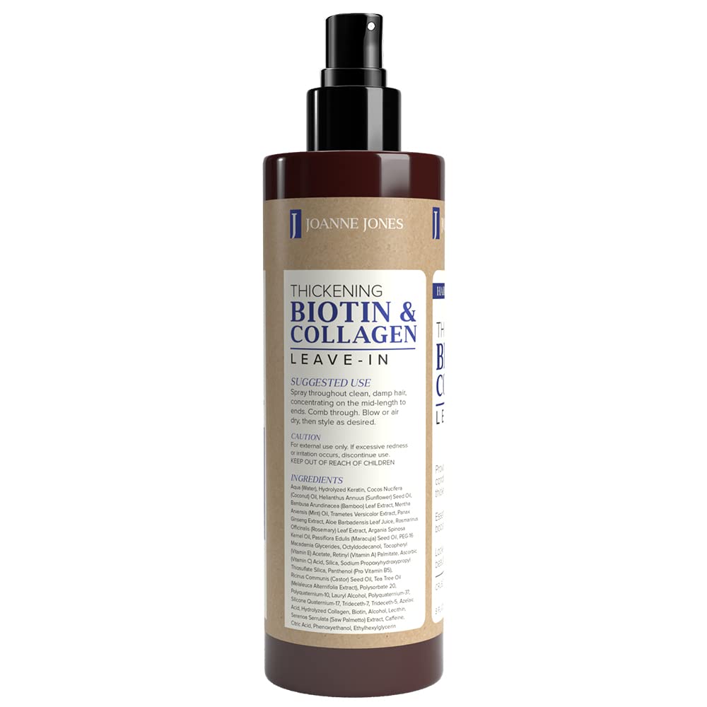 Joanne Jones Thickening Biotin & Collagen Leave-In Conditioner, 8-Fl Oz Spray Bottle, Boost Moisture And Shine For All Hair Type