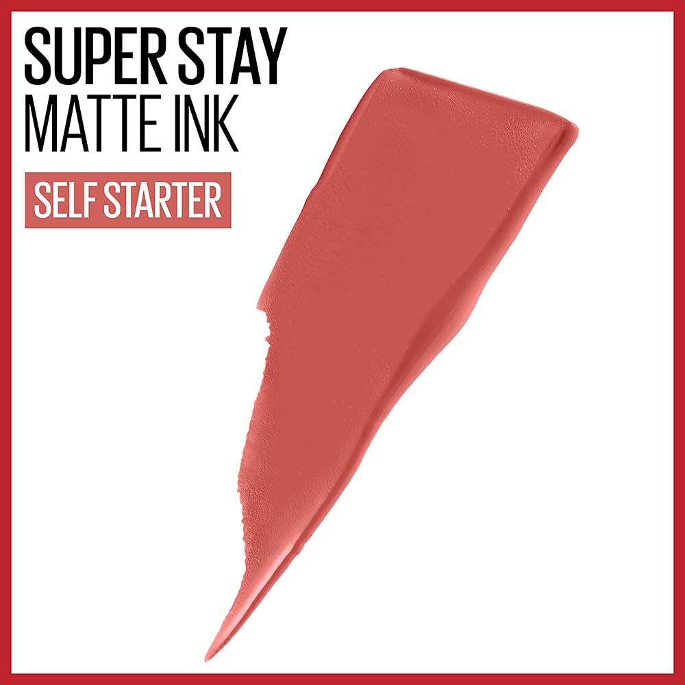 Maybelline Super Stay Matte Ink Liquid Lipstick Makeup, Long Lasting High Impact Color, Up To 16H Wear, Self-Starter, Light Red,