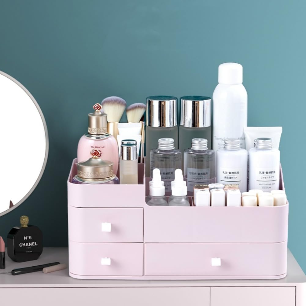 Miuopur Makeup Organizer For Vanity, Large Capacity Desk Organizer With Drawers For Cosmetics, Lipsticks, Jewelry, Nail Care, Sk