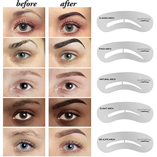 Aesthetica Brow Contour Kit 16-Piece Eyebrow Makeup Palette Set 6 Eyebrow Powders, 5 Eyebrow Stencils, Spooliebrush Duo, Tweezer