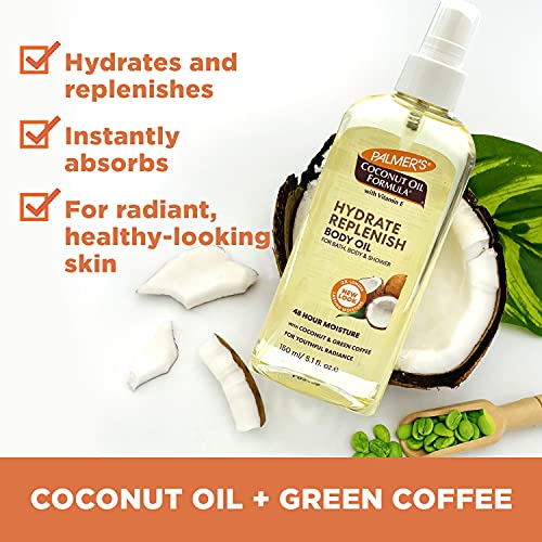 Palmers Coconut Oil Formula Body Oil, Body Moisturizer With Green Coffee Extract, Bath Oil For Dry Skin, 51 Ounces