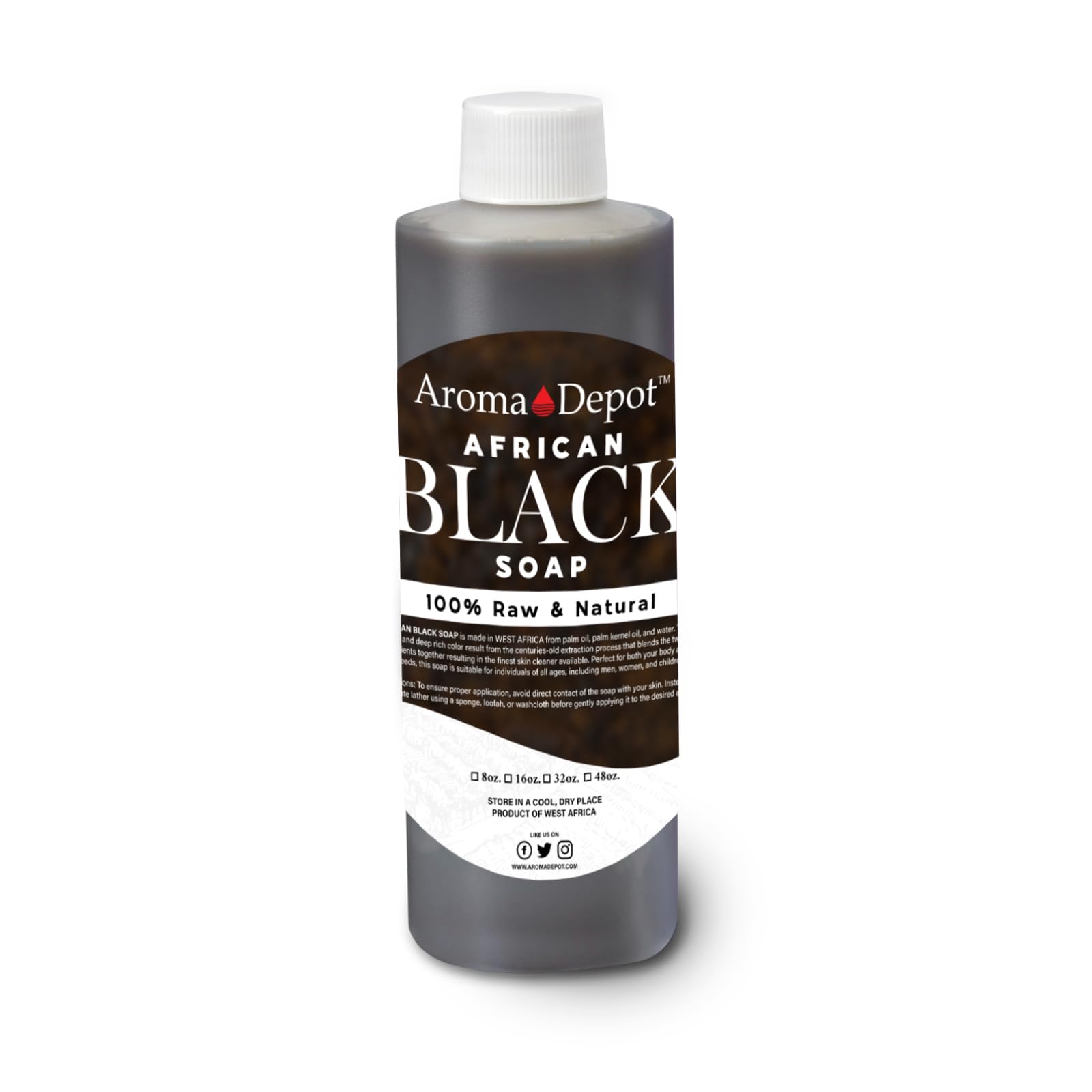 Aroma Depot 8 oz Raw African Liquid Black Soap 100% Natural soap for Acne, Eczema, Psoriasis, and Dry Skin Scar Removal Face And