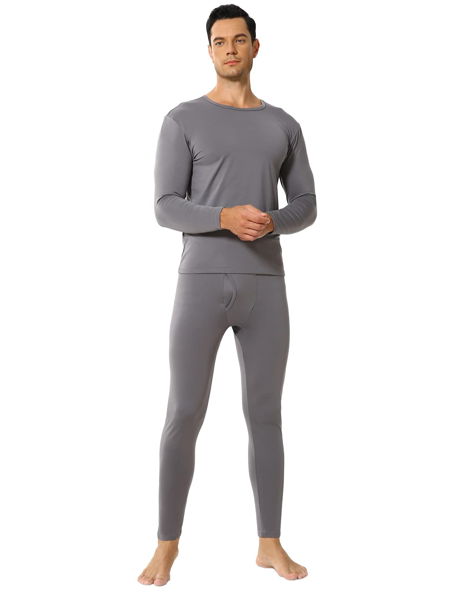 Vicherub Thermal Underwear for Men Fleece Lined Long Johns Base Layer Top and Bottom Set for cold Weather grey M