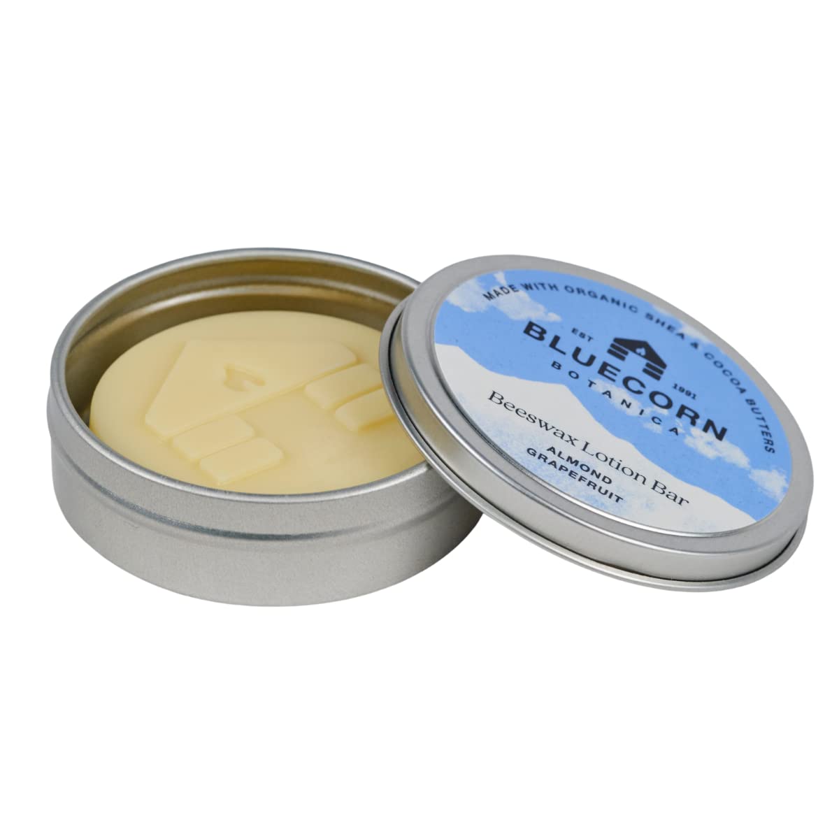 Bluecorn Beeswax Ultra-Moisturizing Lotion Bar. Almond Grapefruit Scent. Organic Shea Butter, Cocoa Butter, Vitamin E, Apricot O