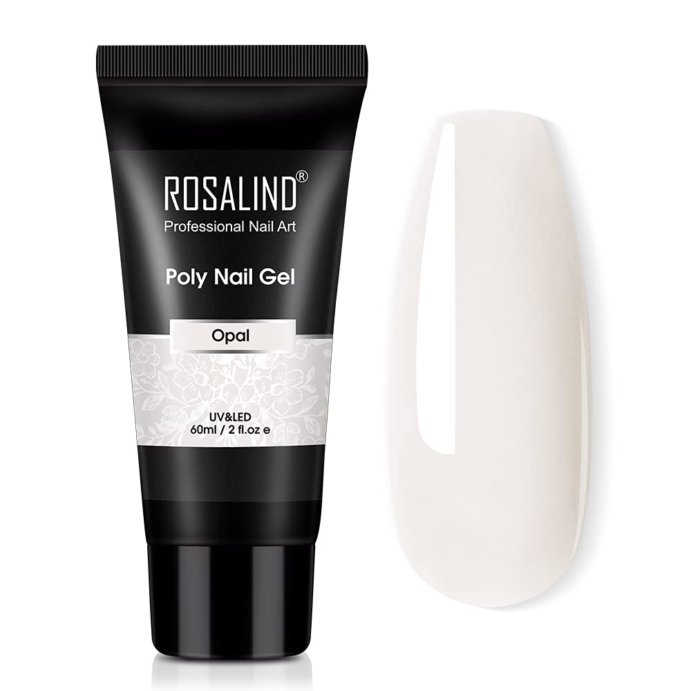 Opal White Poly Extension Gel, ROSALIND 60ml White Poly Nail Gel for Nail Art Decoration, Nail Thickening Extension Easy to DIY 