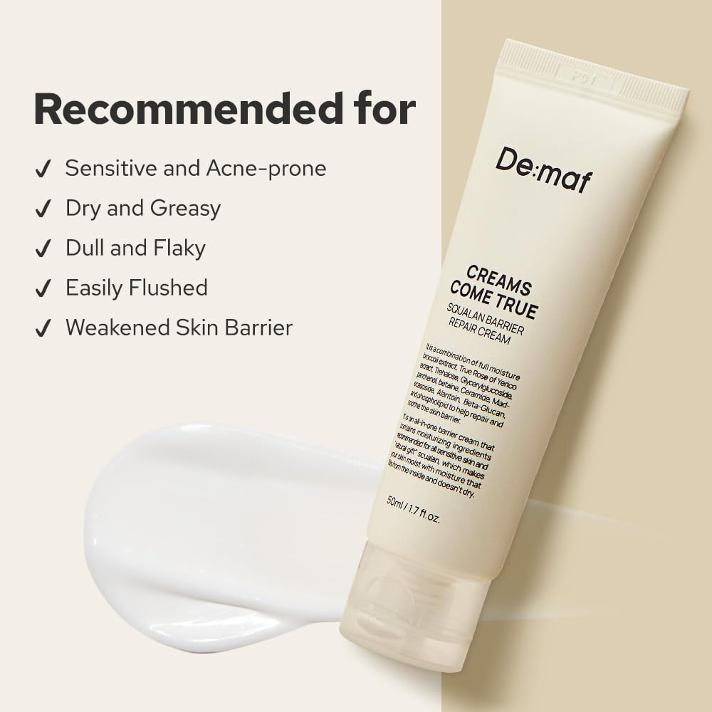 Creams Come True Squalane Barrier Repair Cream | Korean Face Moisturizer With Squalane Oil, Ceramides & Panthenol | K Beauty Ski