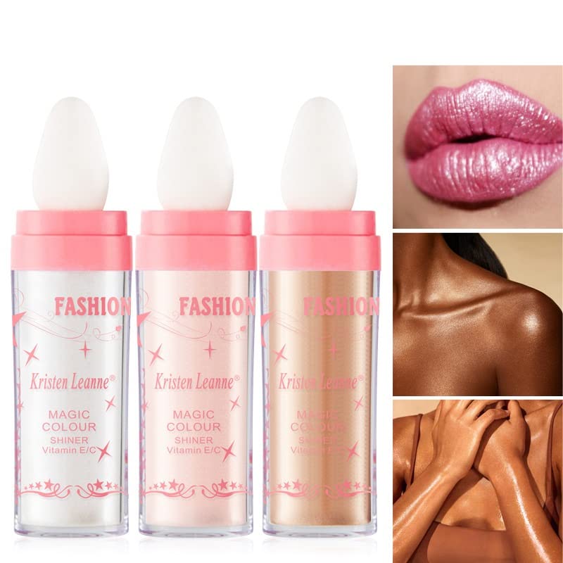 2 Pack Glitter Powder Highlighter Makeup, Body Brightens The Natural Three-Dimensional Face Blusher Patting Powder Highlighter.