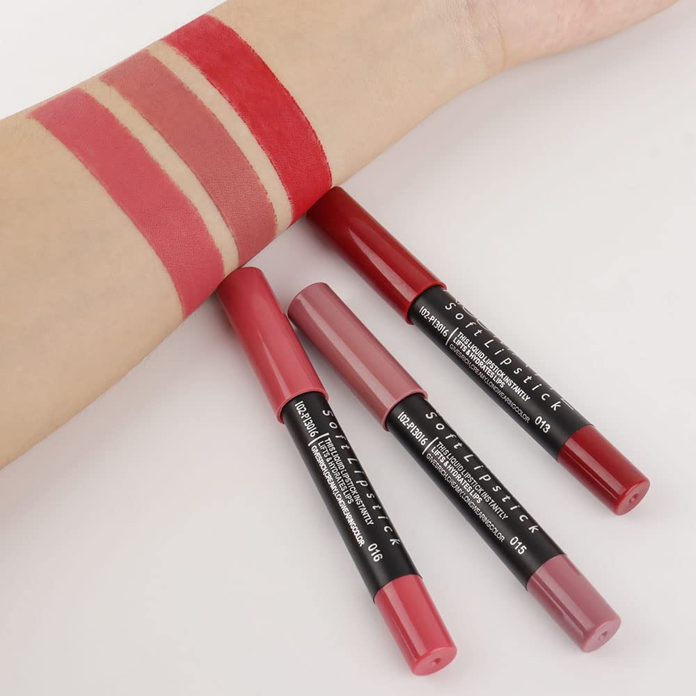 Evpct 3Pcs Rub Red Chestnut Mauve Pink Matte Lipstick Lip Crayon Liner Pencil Pen Makeup Set Dnm Matte Lipstick And Lip Liner Se