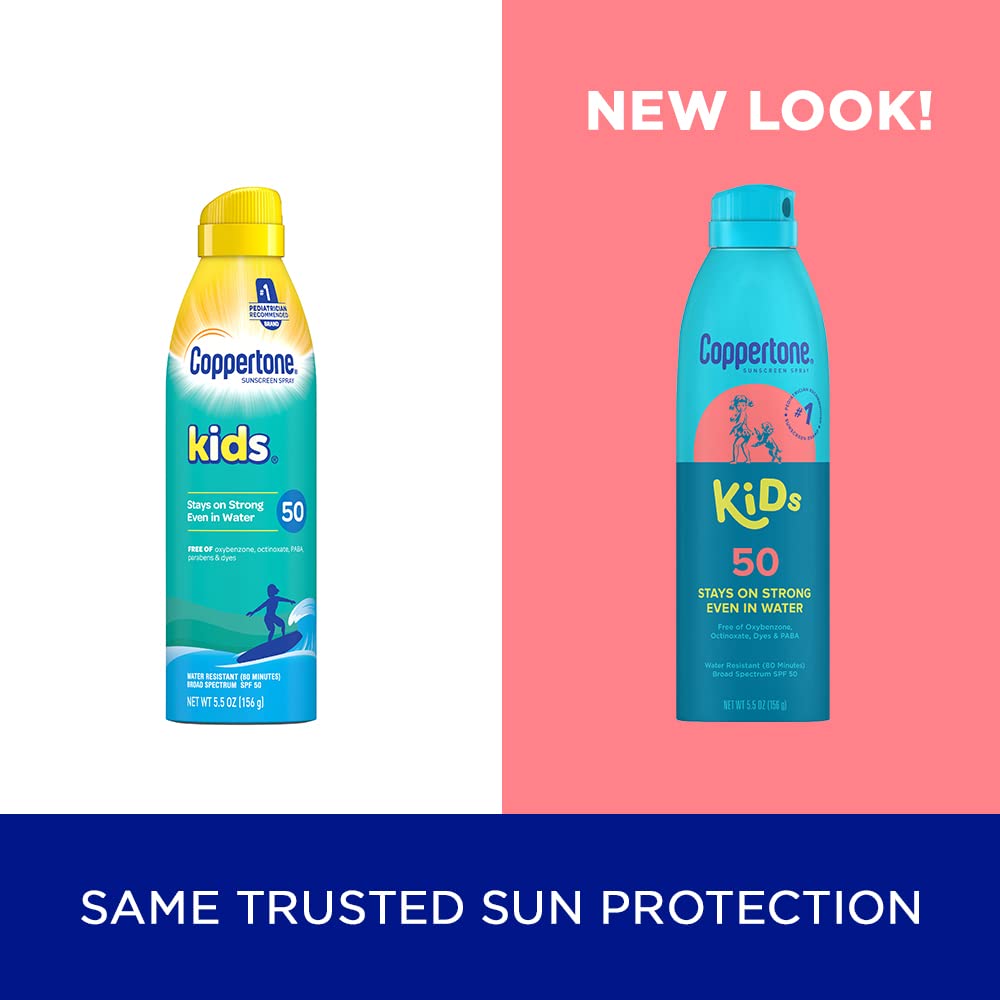 Coppertone Sunscreen Spray Spf 50, Broad Spectrum, Water Resistant For Kids, #1 Pediatrician Recommended Brand, 5.5 Ounce (Pack