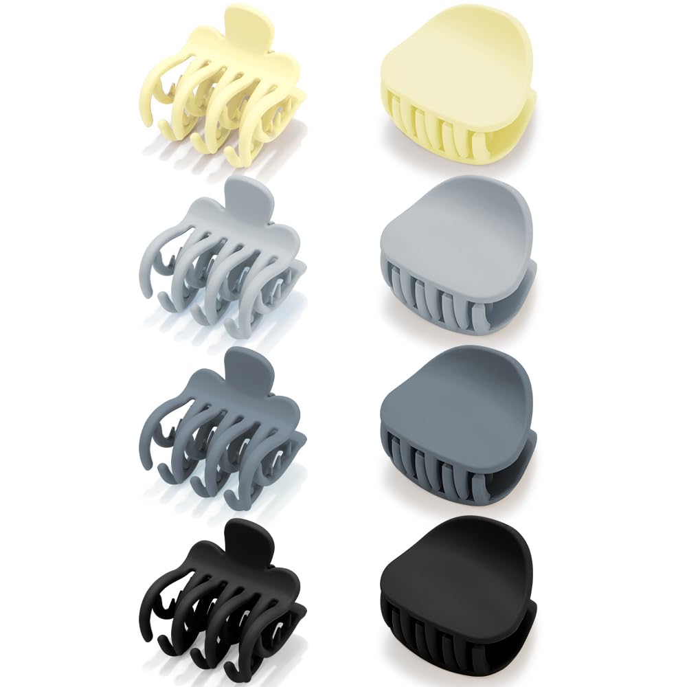 ATODEN Small Hair Accessories for Women: 8 Pcs Double Row Teeth Matte Jaw Clips for Thin, Fine, Short Hair - Round Mini Claw Cli