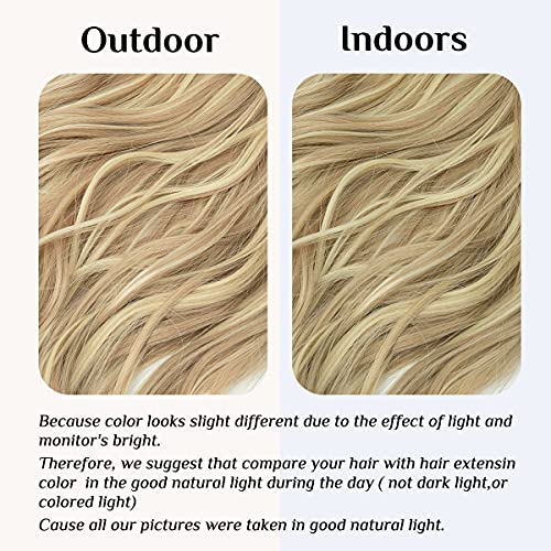 Sarla Hair Extensions Invisible Wire Dirty Blonde Highlight Wavy Curly Synthetic Hairpieces Balayage For Women Long 18 Inch Adju