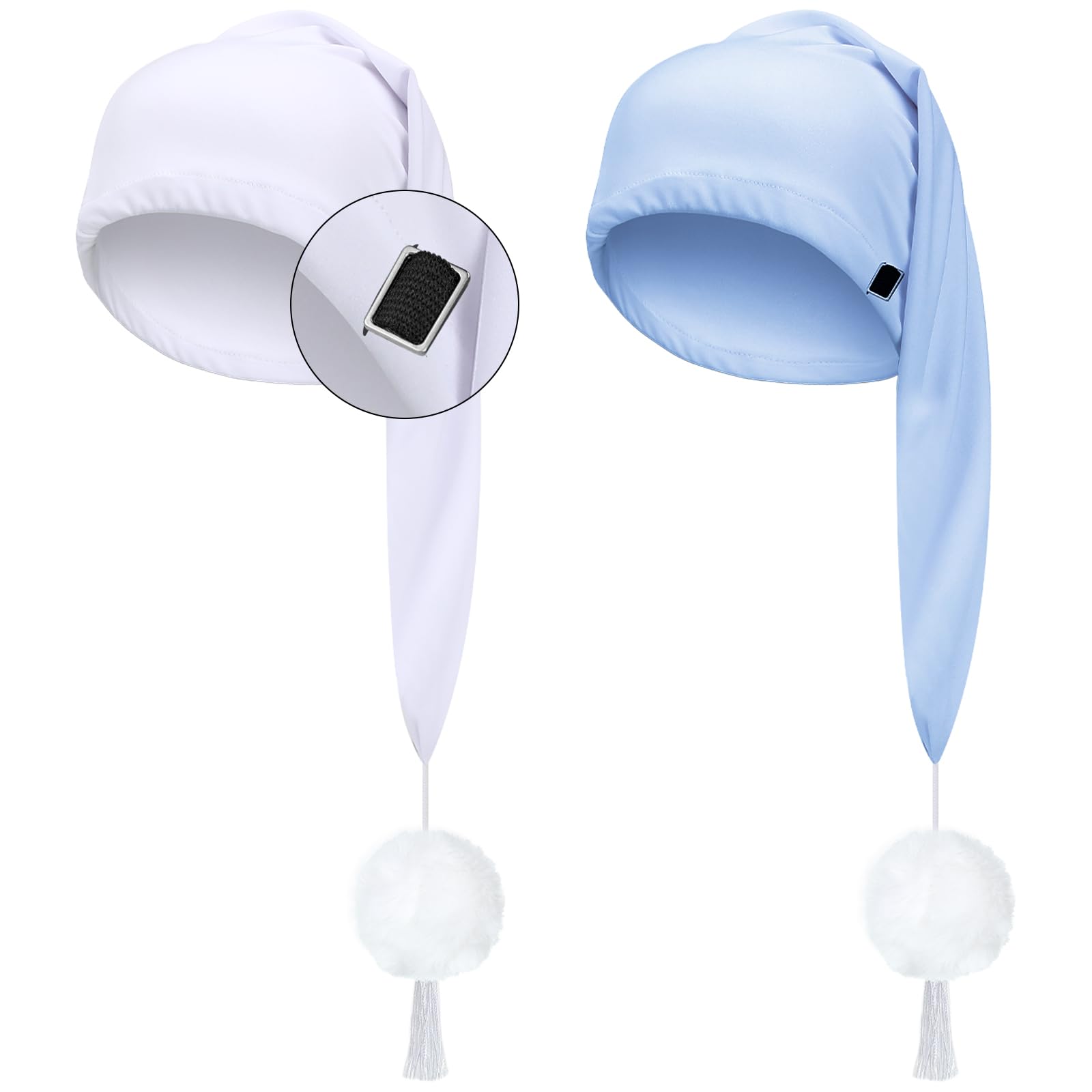 Geyoga 2 Pcs Silk Night Sleeping Cap Men Adjustable Stocking Cap Drawstring Night Sleeping Cap with Pom Ball for Daily Use (Whit