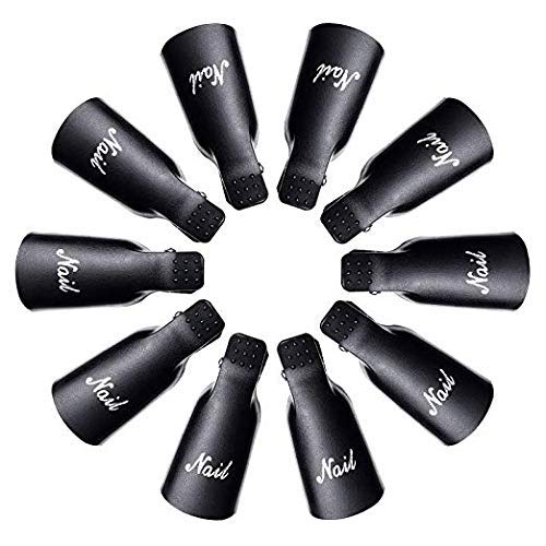 Himo 10Pc Plastic Acrylic Nail Art Soak Off Cap Clip Uv Gel Polish Remover Wrap Tool (Black)