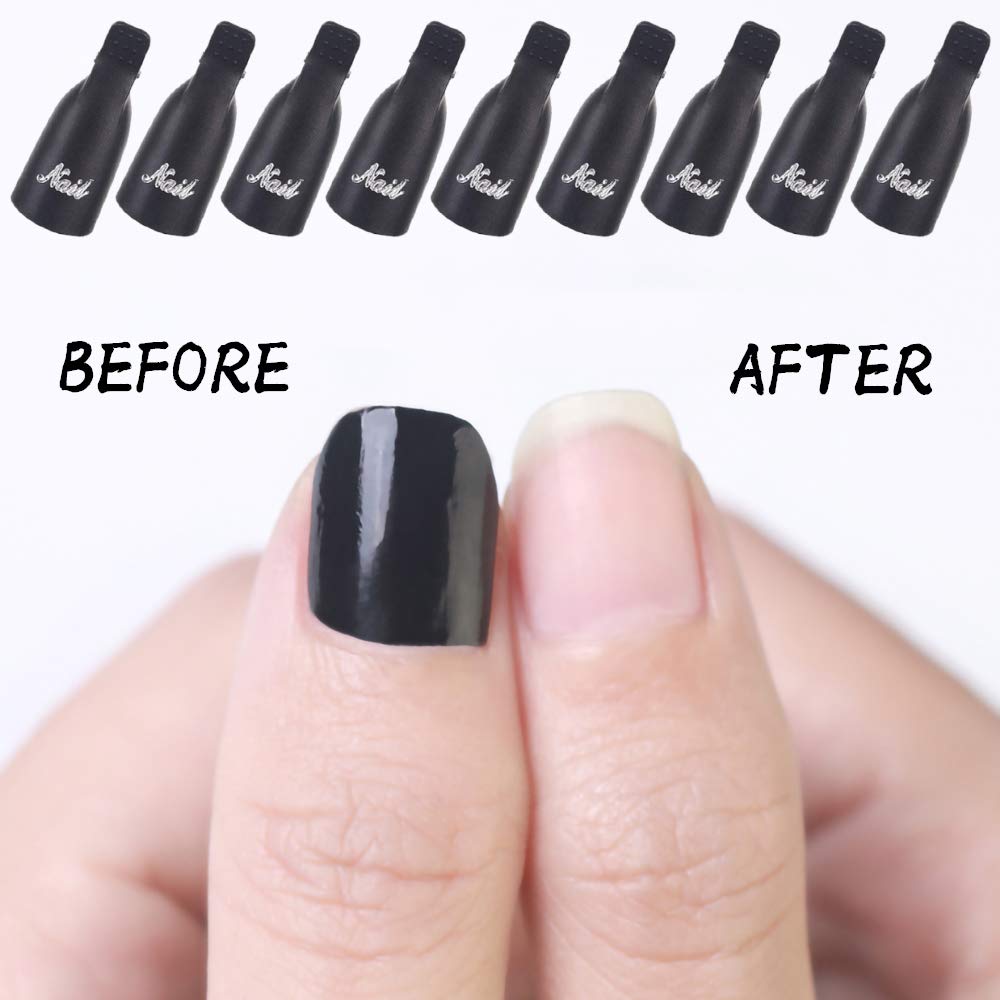 Himo 10Pc Plastic Acrylic Nail Art Soak Off Cap Clip Uv Gel Polish Remover Wrap Tool (Black)