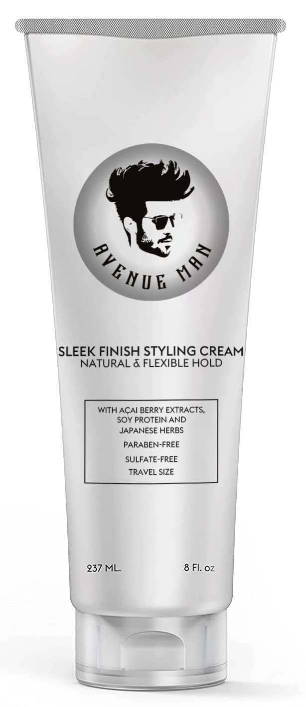 Avenue Man Sleek Finish Styling Cream - Natural & Firm Hold Hair Products with Herbal Extracts for Slick Back Hair Styles - Para