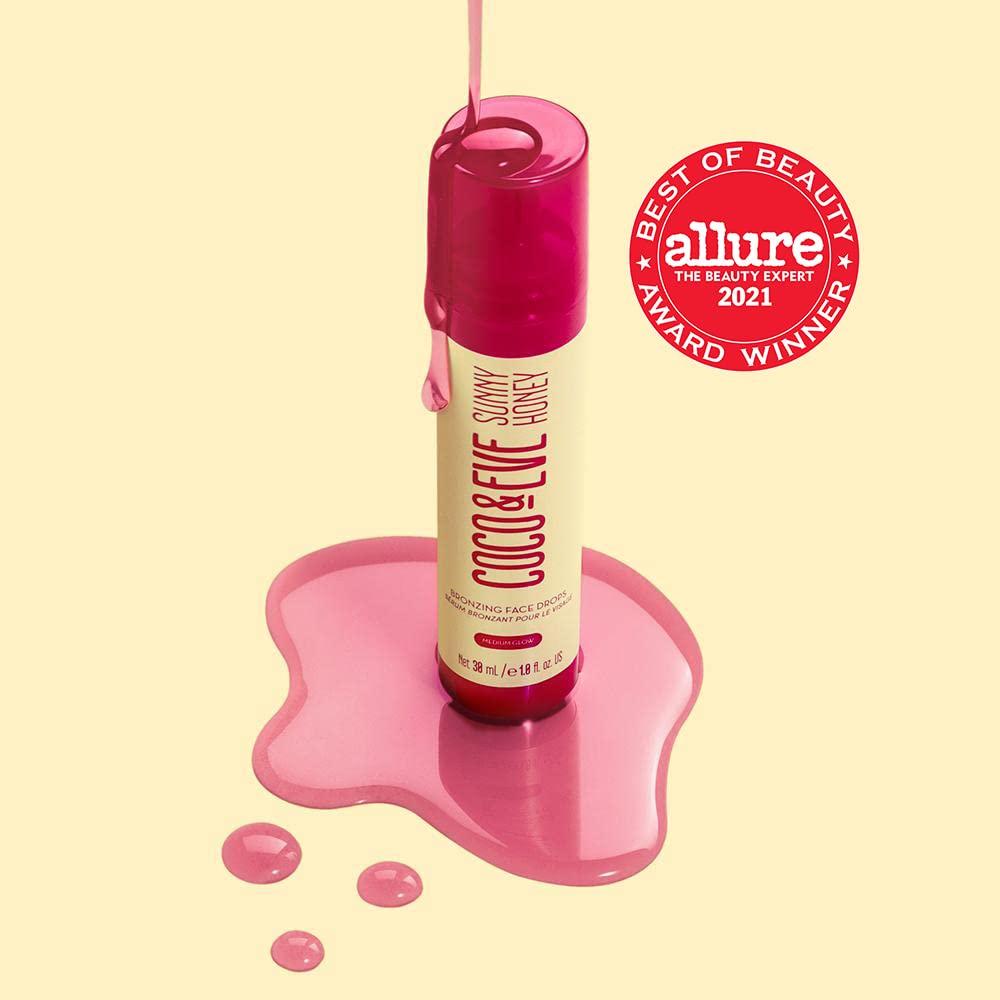 Coco & Eve Sunny Honey Bronzing Face Drops (Medium Glow) for Natural Self Tanning . Hydrating Hyaluronic Acid. Gradual Face Tann