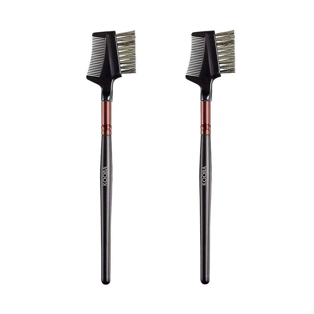 KOOBA Makeup Eyebrow Brush & Eyelash Comb 2 Pcs, Portable Eye Powder Foundation Brush, Beauty Cosmetic Tool for Professional and