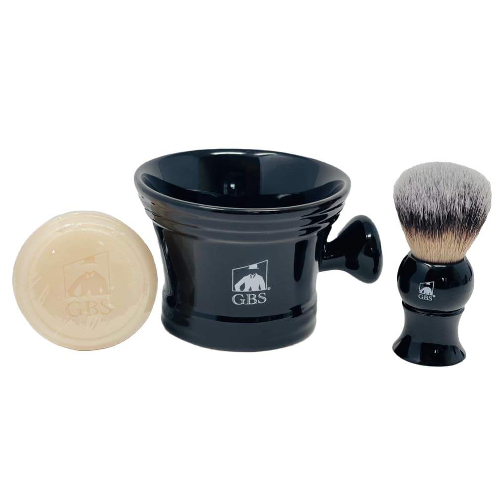 G.B.S Black Luxury Shaving Kit - Wood Straight Razor, Mug, Natural Soap, Brush, Alum Block, Strop And Paste Grooming Kit, Black