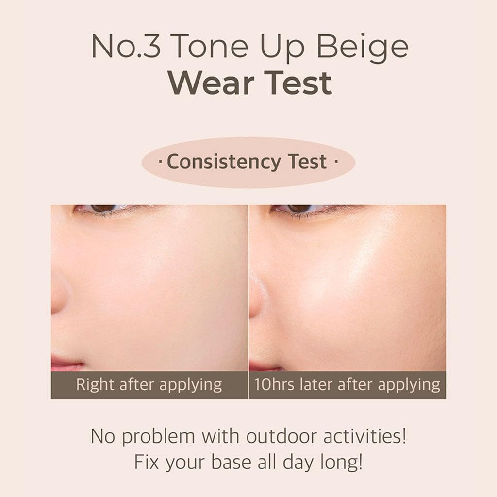 Numbuzin No.3 Porcelain Base-Skip Tone Up Beige | Powdery Finish, Light, Natural Coverage, Tinted, Beige Color | 1.69 Fl Oz