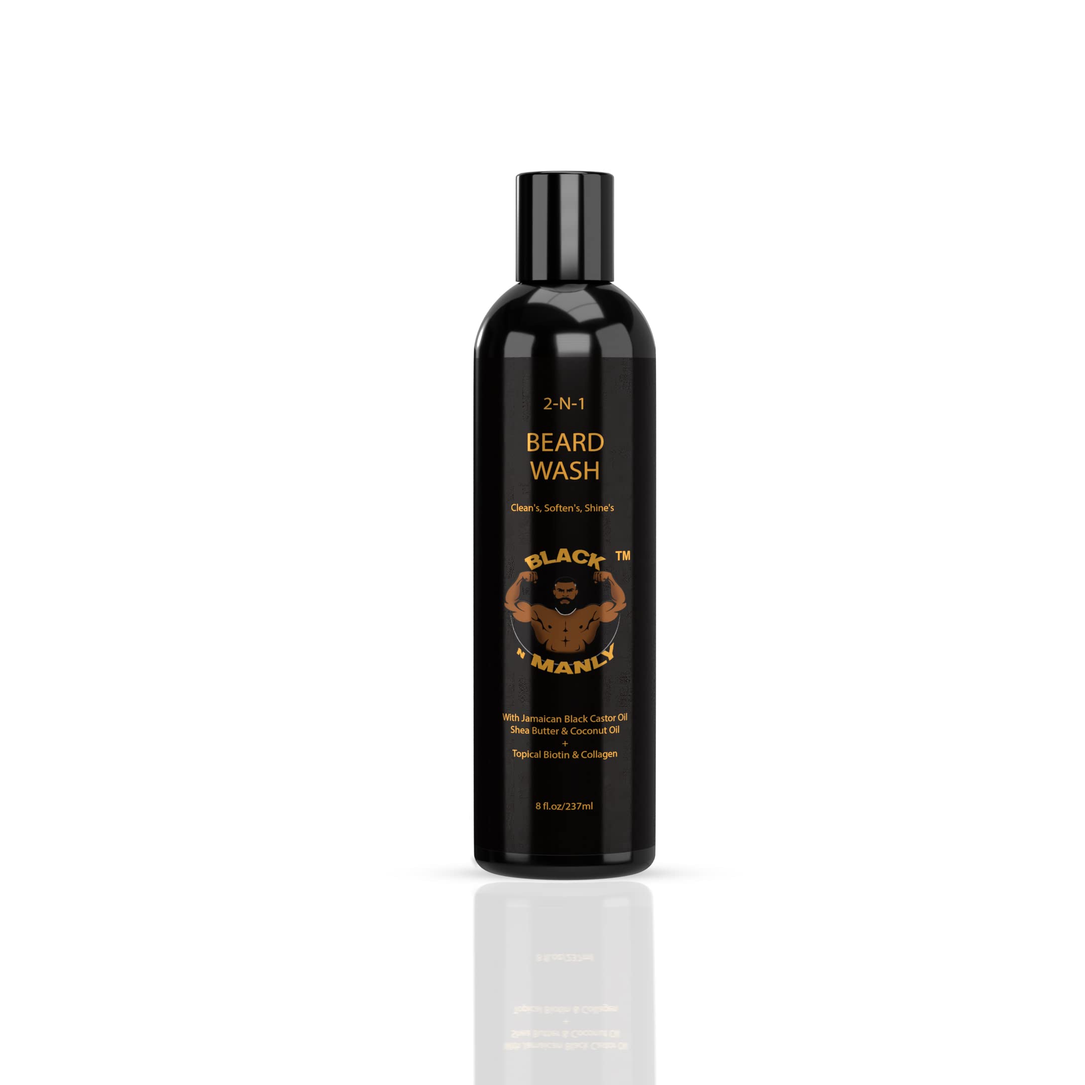 Black N Manly Beard Wash, 2 N 1, Shampoo & Conditioner, Cleans, Shines, Fresh Cologne Scented, Biotin, Collagen, 8 Fl Oz, By, C-