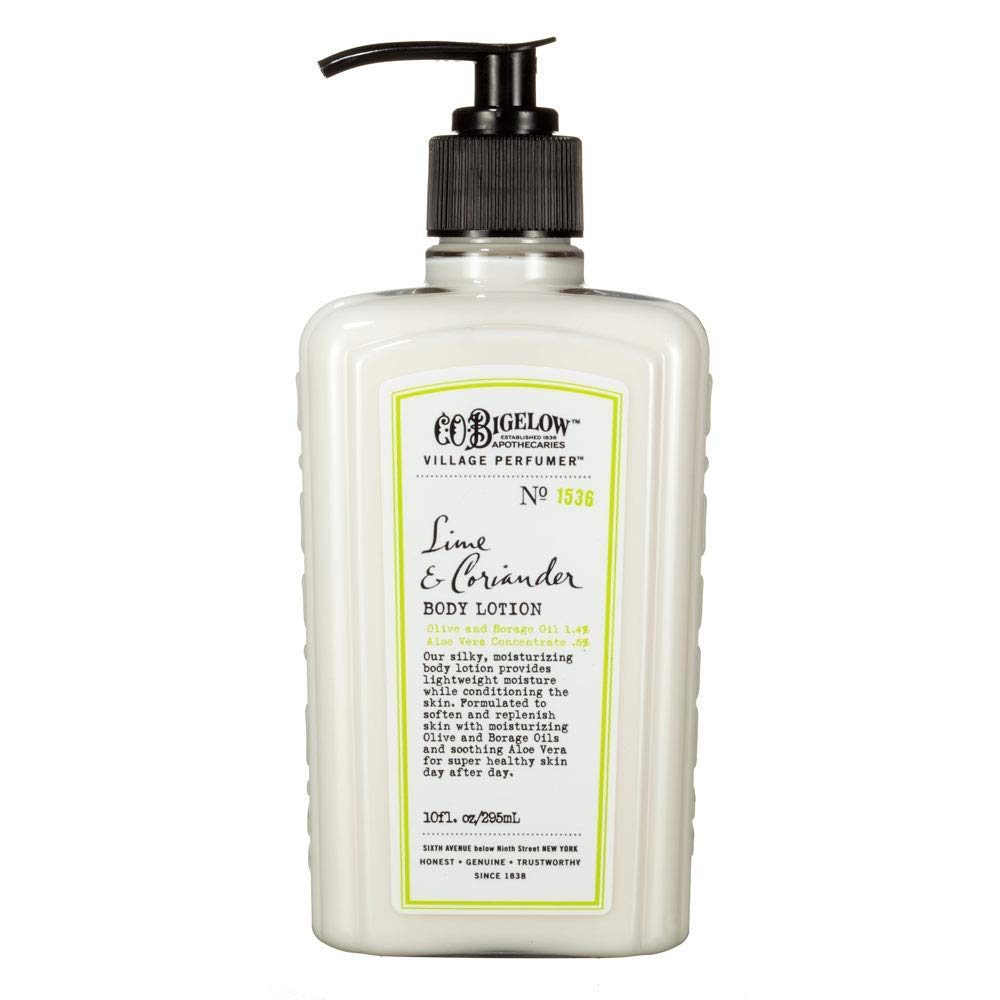 C.O. Bigelow Lime Coriander Body Lotion For Women And Men, Village Perfumer Lotion With Olive Oil, Borage Oil, And Aloe Vera Con
