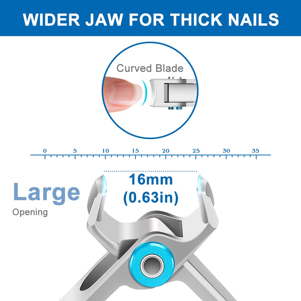 GJNL Heavy Duty Nail Clippers for Men - 16mm Wide Jaw, Large Size, Ultra Sharp Toenail & Finger Nail Cutter, Silver Wide Jaw Head