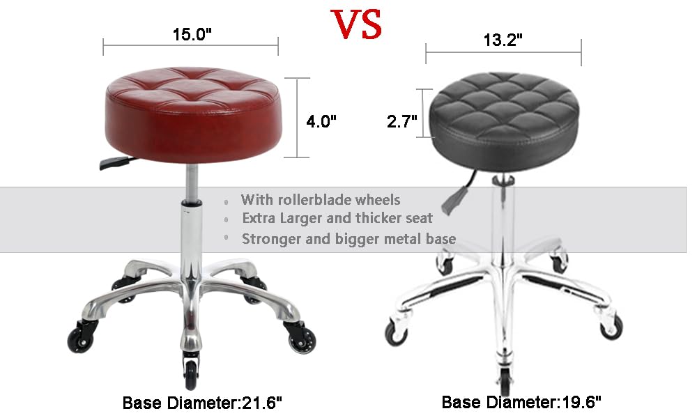 Frniamc Rolling Salon Stool- With Wider Comfy Round Seat- Height Adjustable Swivel Heavy-Duty Chair With Wheels For Medical Salo