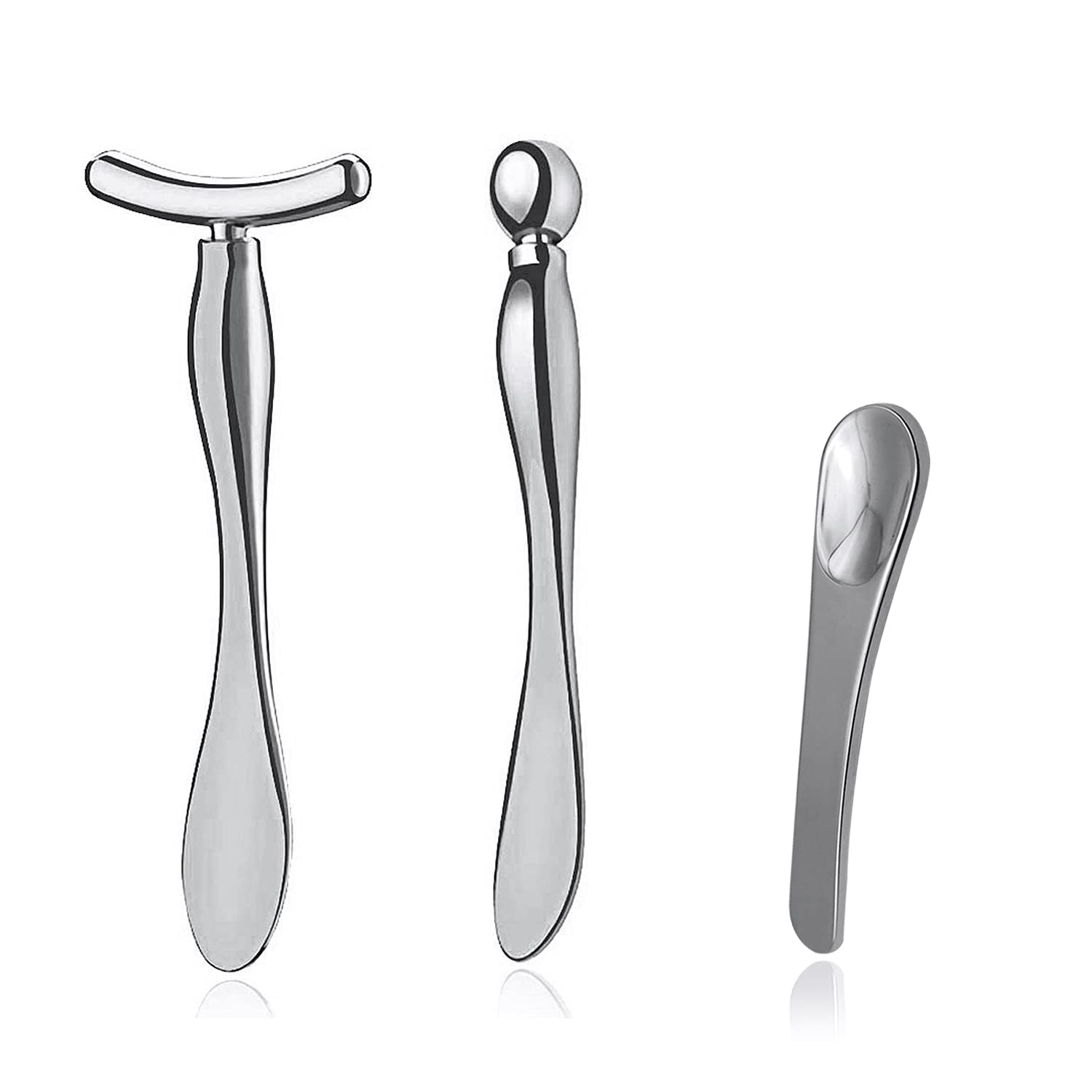 3 Pcs Metal Eye Cream Applicator Tool, Eye Roller Massage Sticks and Makeup Cream Spoon, Facial Massager for Reducing Puffiness 