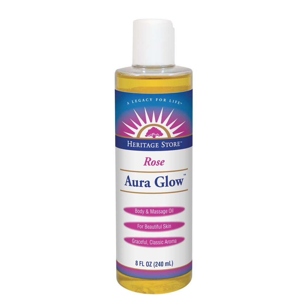 Heritage Store Aura Glow Rose  Body & Massage Oil  For Beautiful Skin & Hair  Moisturizer Aftershave Lotion Hair & Bath Oil  8Oz