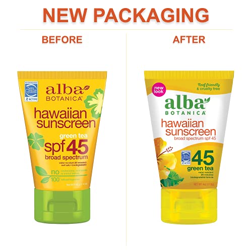 Alba Botanica Sunscreen Lotion Spf 45, Green Tea, 4 Oz