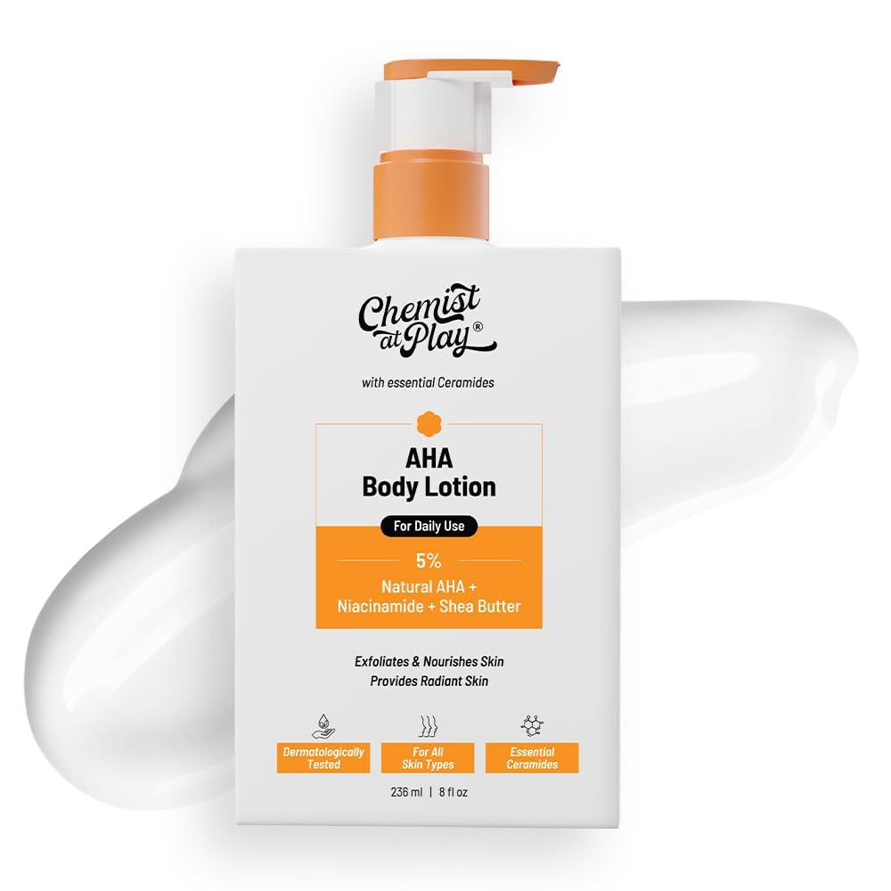 Chemist at Play AHA Body Lotion with 5% Natural AHA, Niacinamide, Shea Butter | For Exfoliating Dry & Dead Skin Cells, Deep Nour