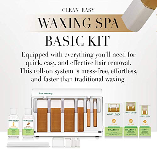 Clean + Easy    Waxing Spa Basic Kit (120V), Top Pick Complete Face And Body Hair Removal Essentials For A Smooth, Flawless, Hai