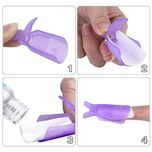 Himo 10Pc Plastic Acrylic Nail Art Soak Off Cap Clip Uv Gel Polish Remover Wrap Tool (Purple)