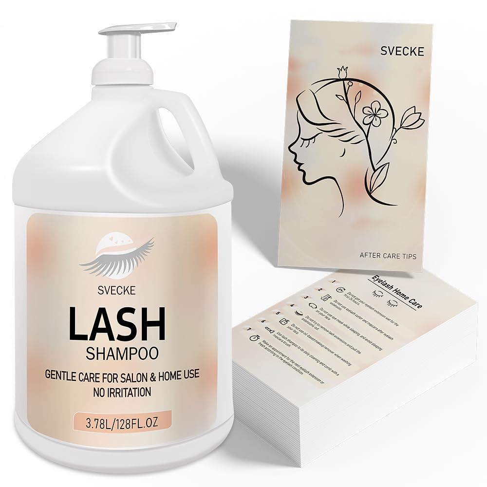 SVECKE Eyelash Shampoo, 128 fl.oz/3.78L, with 50 Lash Extension Aftercare Cards, Foaming Cleanser for Professional Salon and Hom