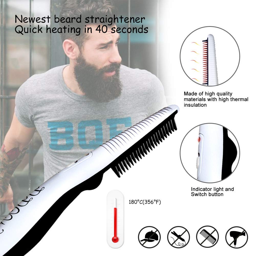 Beard Straightener Comb for Men,Hair Hot Comb,Quick Electric Heated Beard Brush Styler,Travel Portable Styling Comb Beard Iron,