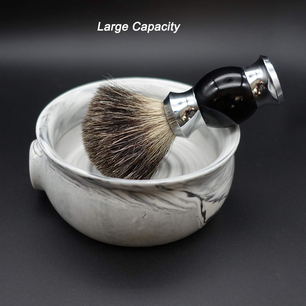 Bicrops Ceramic Shaving Soap Bowl For Men, Non-Slip Handle, Wide Mouth, Large Capacity, Easier To Lather-White& Black