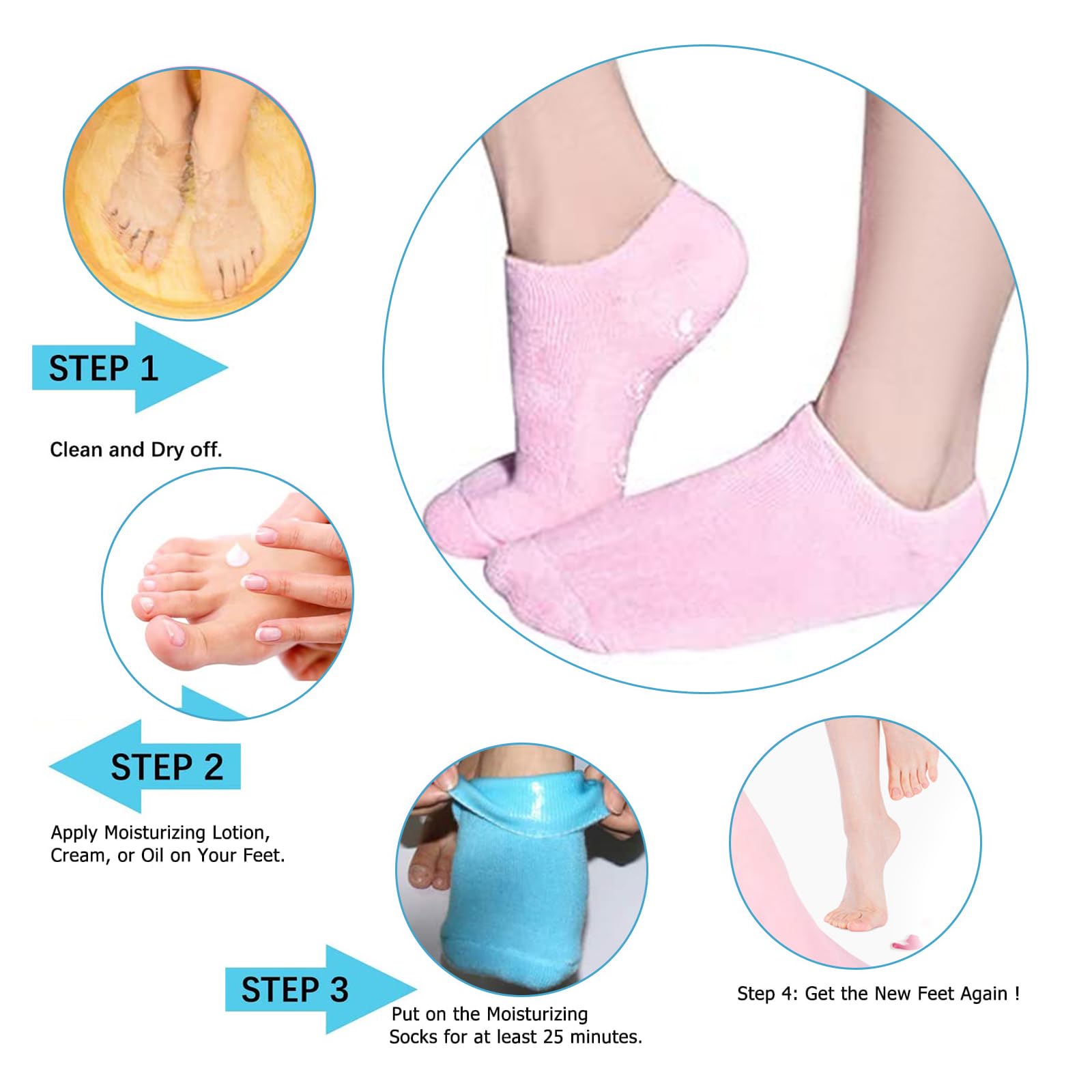 Zfyoung Moisturizing Socks, 2 Pairs Moisturizing Gel Socks,Soft Feet Moisturizer Spa & Pedicure Socks For Dry Cracked Heels, Cal
