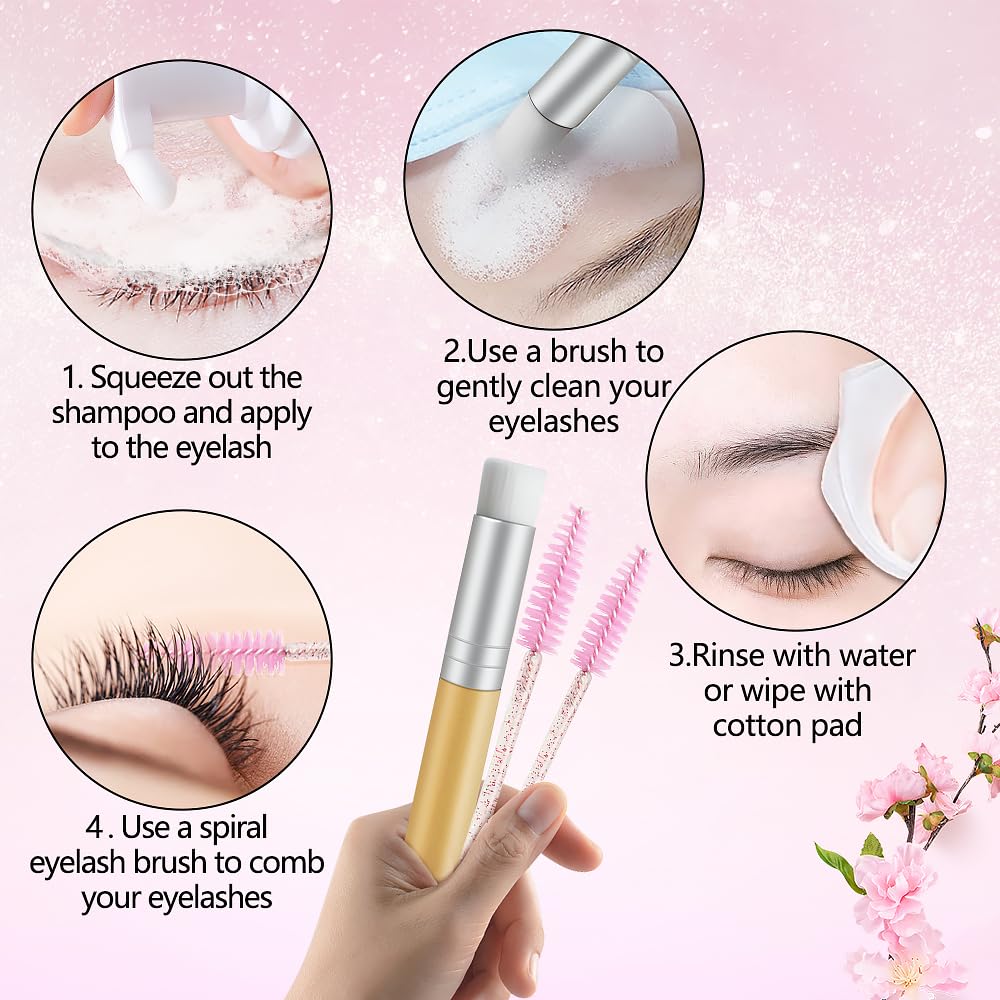 Svecke Lash Shampoo Kit For Eyelash Extension, Eyelash Shampoo 2 Fl.Oz / 60Ml, Eyelash Extension Cleanser, Lash Eyelid Foam Clea