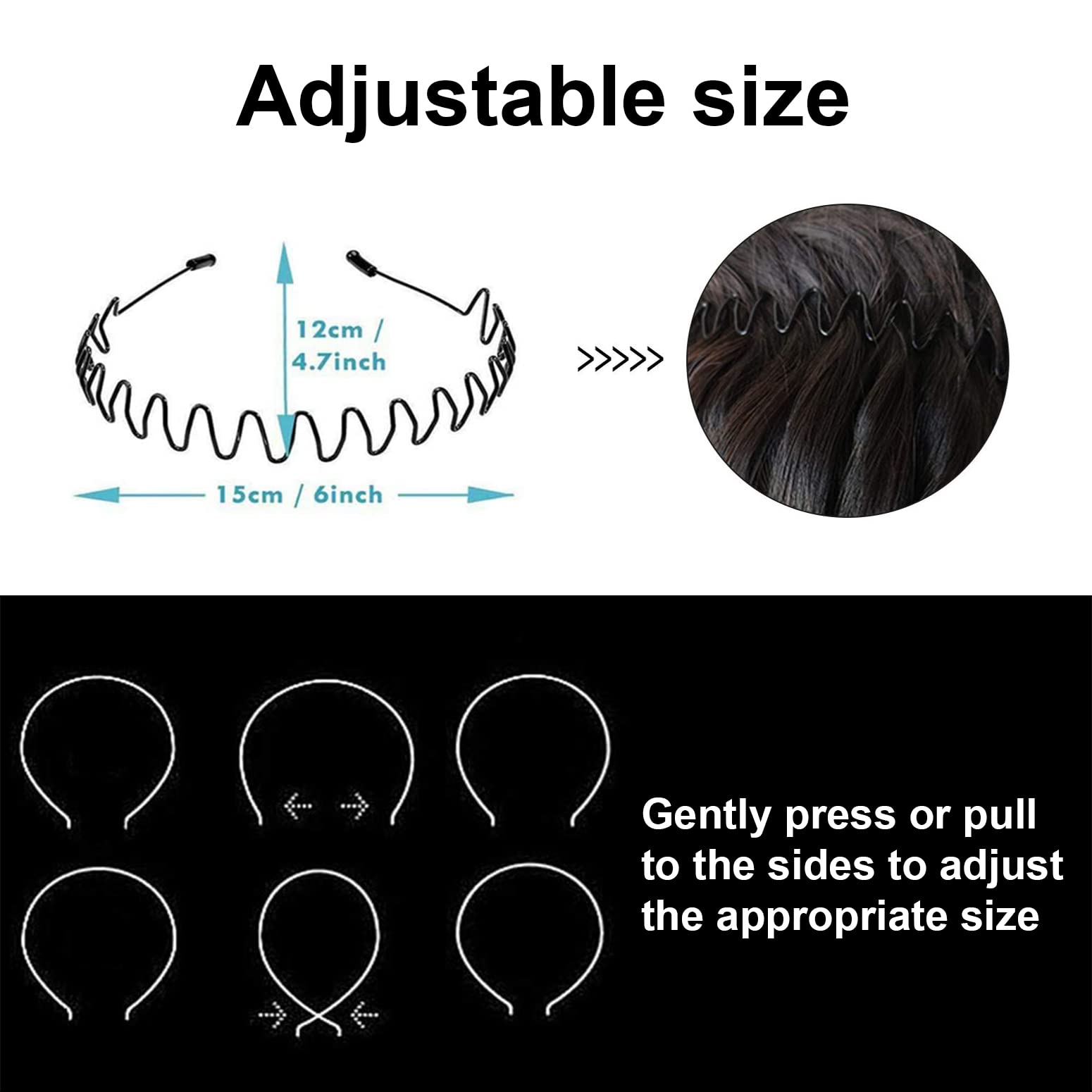 Kelubatu Metal Headbands Men'S Hair Bands Women'S Fashion Headbands Summer Outdoor Wavy Teeth Sports Headbands Black Fashionable