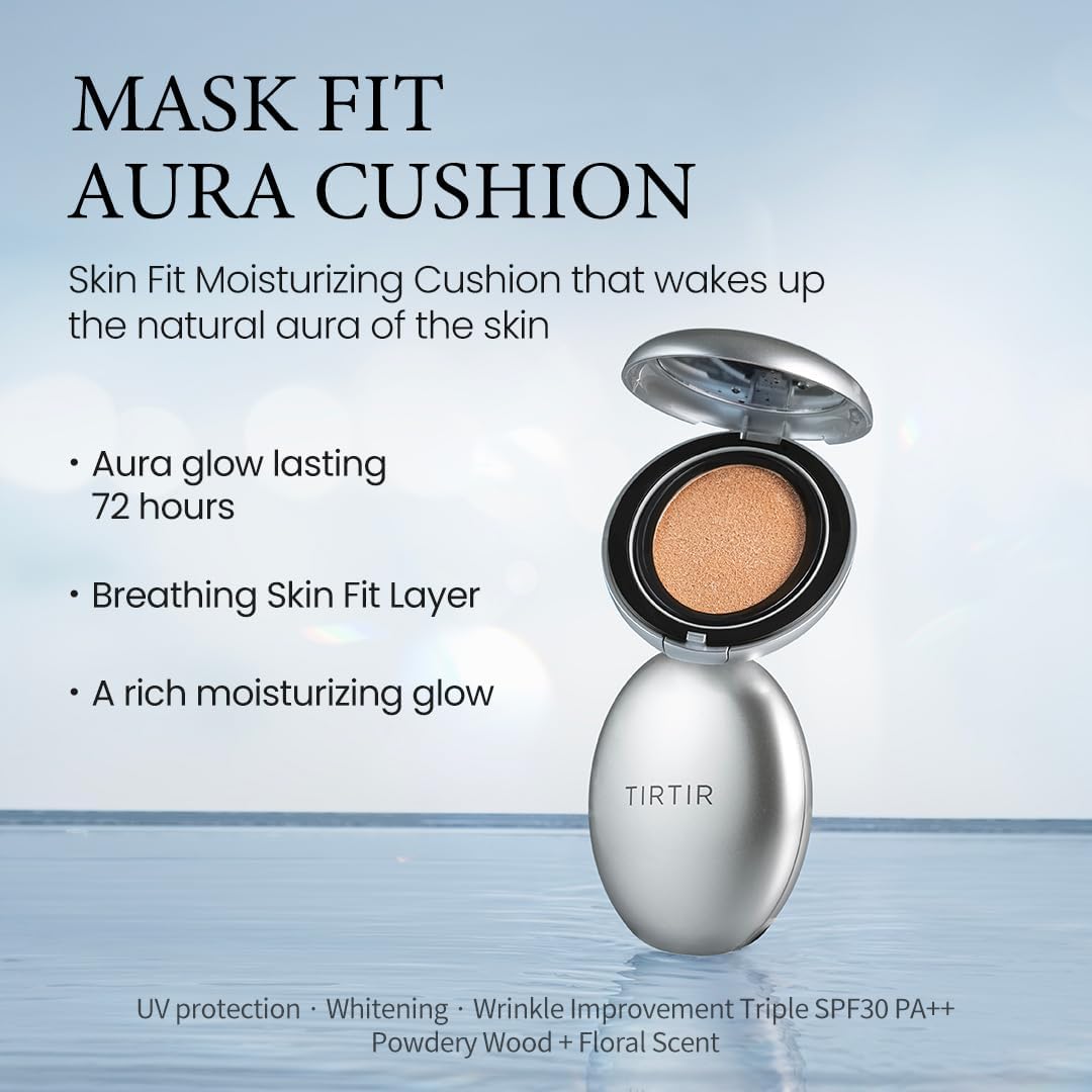 Tirtir Aura Glow Cushion | Semi-Glow Finish, 72-Hour Radiance, Buildable Coverage, Moisturized, Buildable Skin, Korean Cushion,