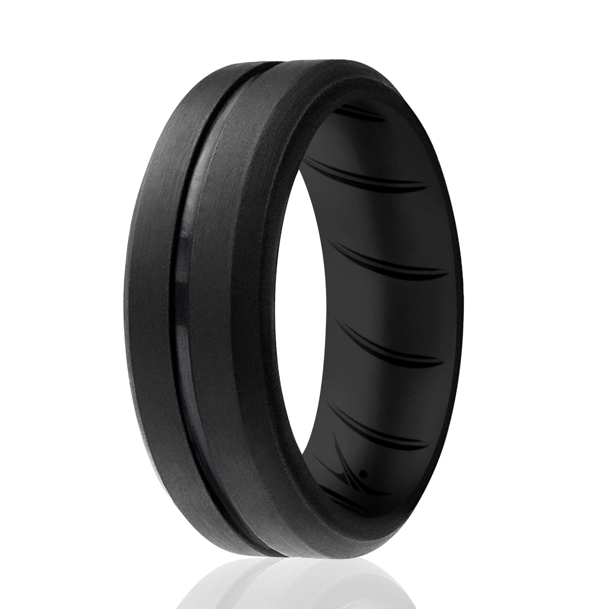 Silicone Wedding Br Middle Line Ring - Basic-Black By Roq For Men - 8 Mm Ring
