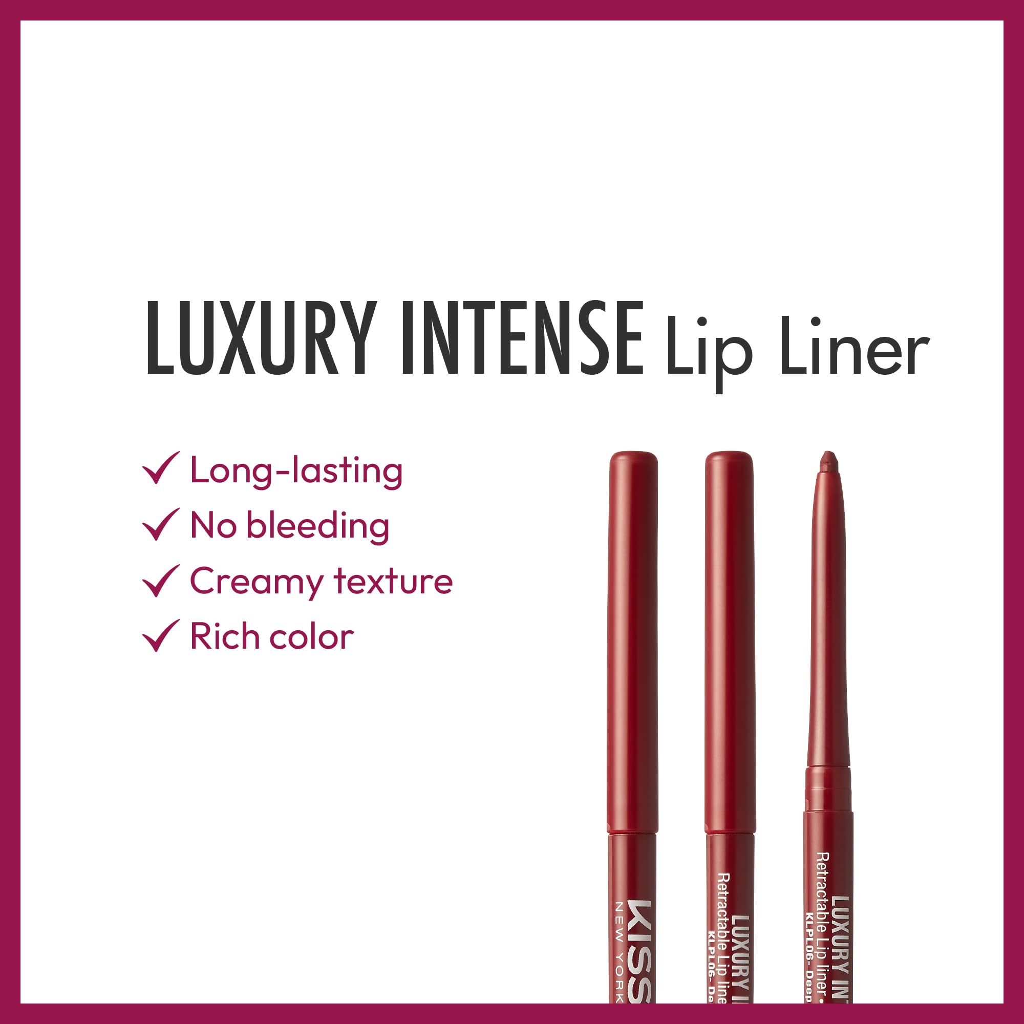 Kiss New York Professional Lip Liner, Long-Lasting Luxury Intense Lipliner, Creamy Retractable Easy To Use Richly Pigmented Lip