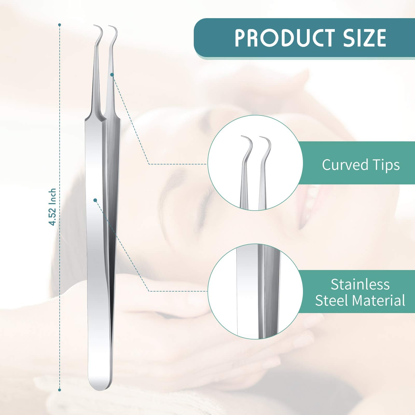 Honoson 3 Pcs Blackhead Tweezer Stainless Steel Pimple Tweezers Extractor Tool For Remove Blackhead Zit Whitehead Pimple Bend Cu