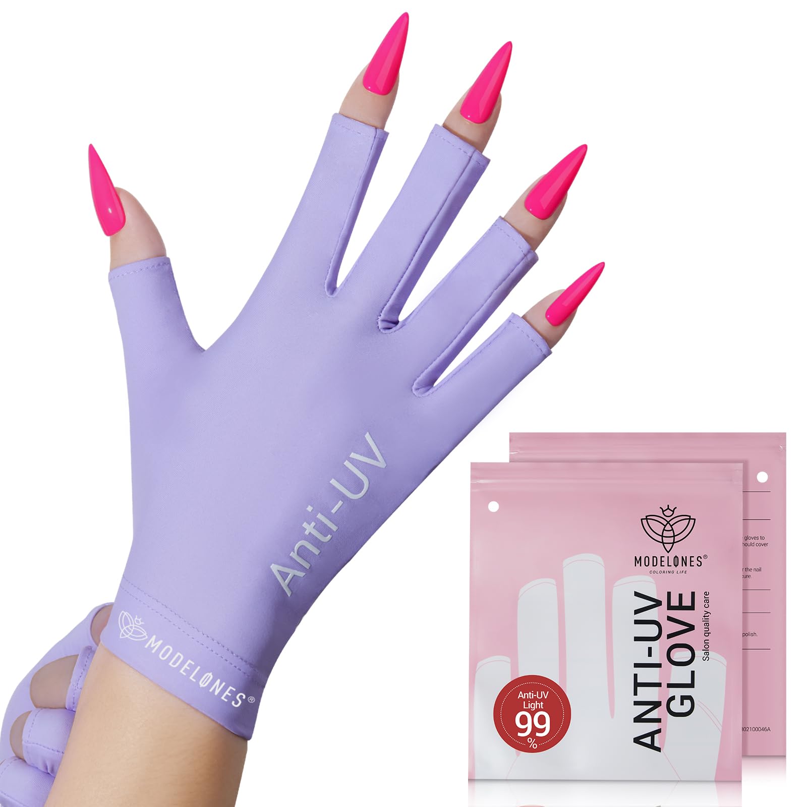 modelones UV Gloves for Gel Manicures, Professional UPF99+ Anti UV Protection Gloves for Gel Nail Lamp (Purple)