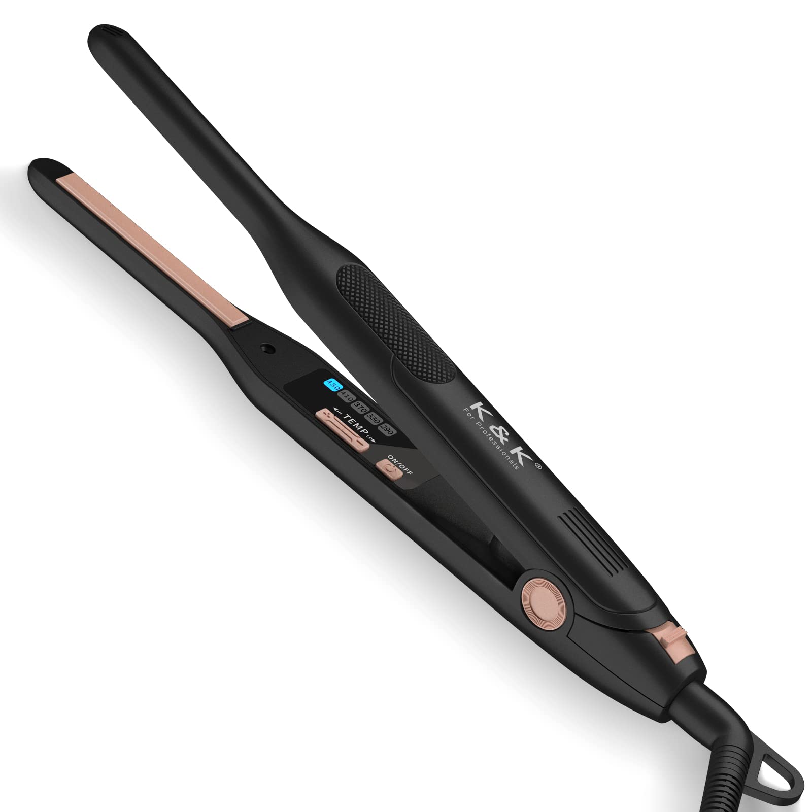 K&K Mini Flat Iron For Short Hair 3/10 Inch Small Hair Straightener For Pixie & Beard Creamic Flat Iron For Women Dual Voltage,